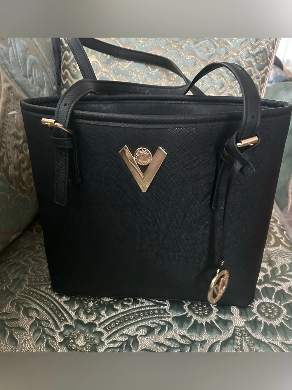 Valentino Orlandi Black Tote Bag with Gold Accents
